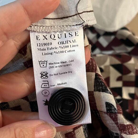 Anthropologie EXQUISE Geometric Print Linen Romper M NWOT - Picture 9 of 11